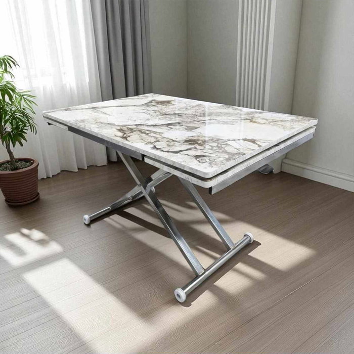 Hanah Home Mesa de Comedor Extensible de Mármol Blanco y Cromo